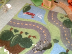 Love of animals, Elephant on a play rug